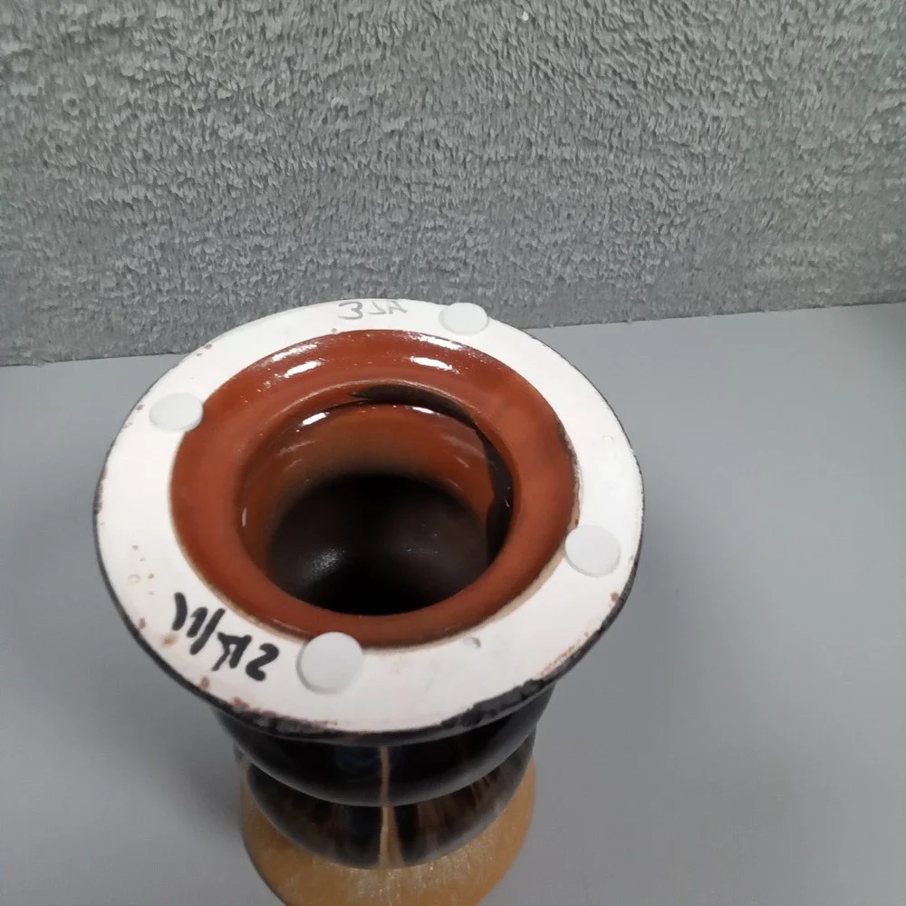 Vintage Style Brown Tan Drip‎ Glaze Ceramic Triple Bulbous Pillar Candle Holder
